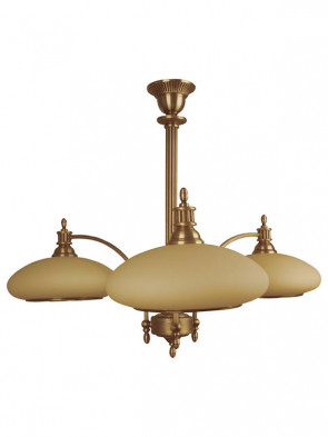 Lampa wisząca Wenus 3 płomienna, klasyczny mosiężny żyrandol, ze zgrabnymi szklanymi kloszami w kolorze ecru