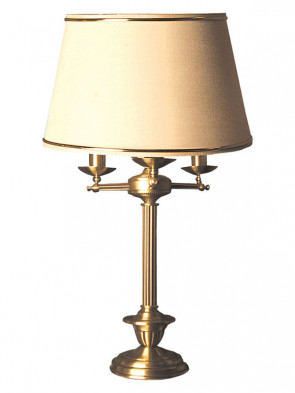 Lampa stołowa Oktawia, klasyczna, mosiężna stołowa lampa 3 płomienna z abażurem