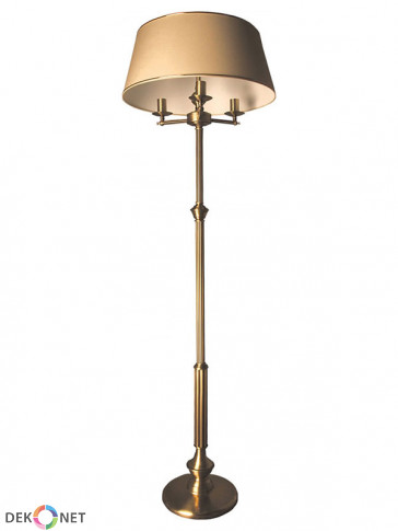 Lampa podłogowa Oktawia, klasyczna, mosiężna 3 płomienna lampa podłogowa z abażurami
