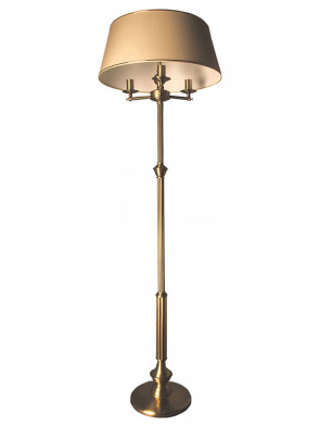 Lampa podłogowa Oktawia, klasyczna, mosiężna 3 płomienna lampa podłogowa z abażurami