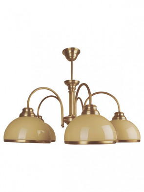 Lampa wisząca Kier , 3 płomienny klasyczny mosiężny żyrandol, klosze w kolorze ecru.