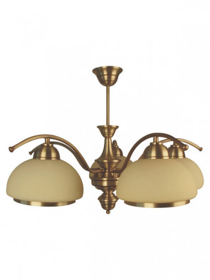 Lampa wisząca, żyrandol, Mewa – 5 płomienna lampa z mosiądzu, klosze w kolorze écru.