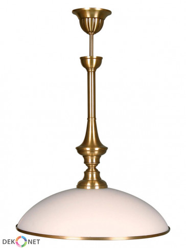 Lampa wisząca Dewon, klasyczna, mosiężna lampa wisząca 1 płomienna, mleczno-białe klosze