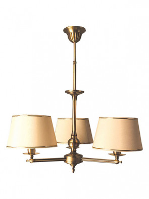 Lampa wisząca Oktawia, klasyczna, mosiężna wisząca lampa 3 płomienna Oktawia z abażurami