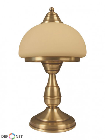 Lampa stołowa Mewa - 1 płomienna, klasyczna, mosiężna lampa stołowa, klosze w kolorze ecru.