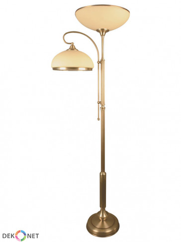 Lampa podłogowa Szafir 2, 2 płomienna,fantazyjna lampa stojąca z 2 różnej wielkości kloszami w kolorze ecru, klosze zakończone lamówką.